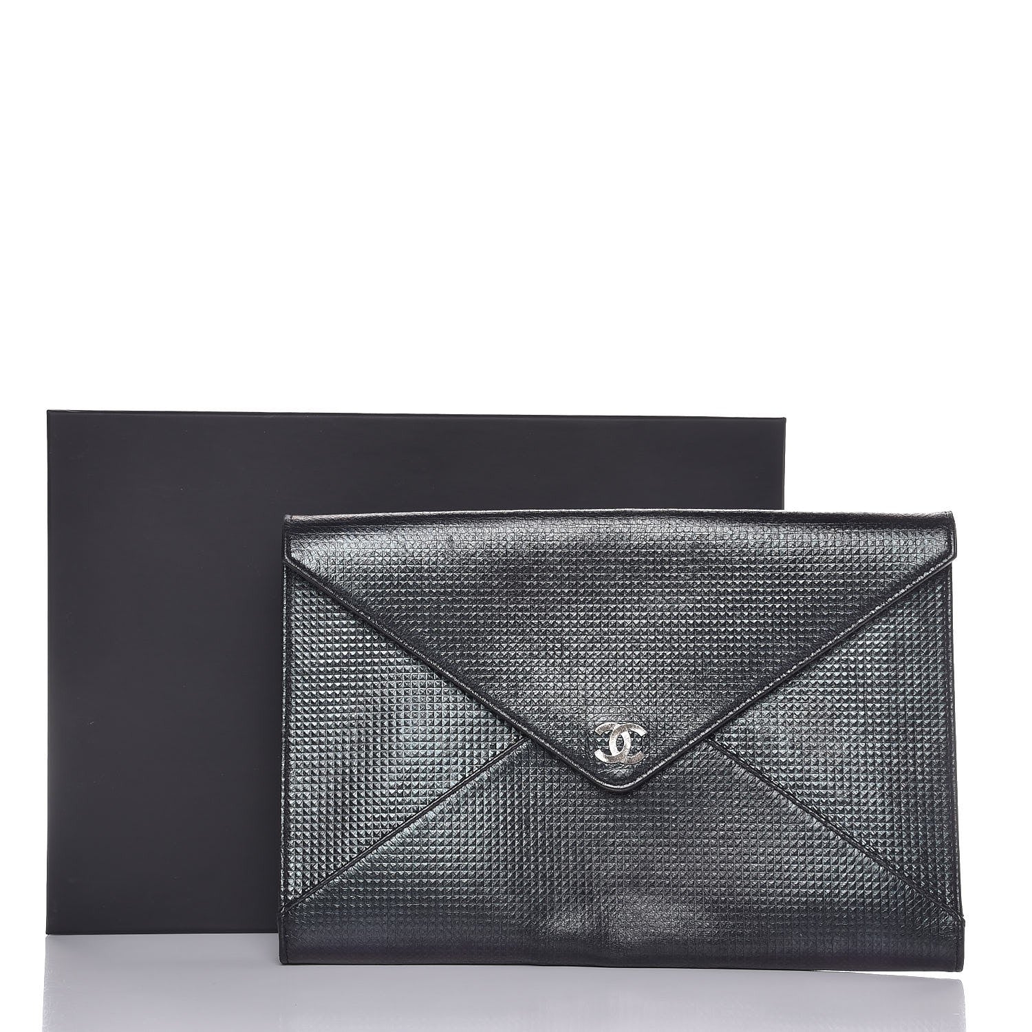 Chanel Metallic Lambskin Embossed Envelope Clutch Black 11 of 11