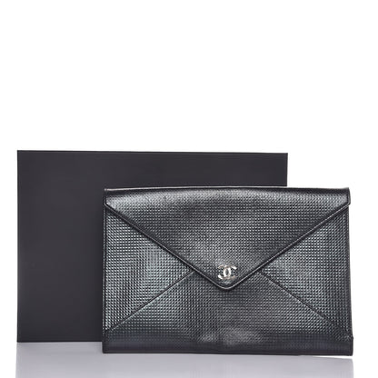 Chanel Metallic Lambskin Embossed Envelope Clutch Black 11 of 11