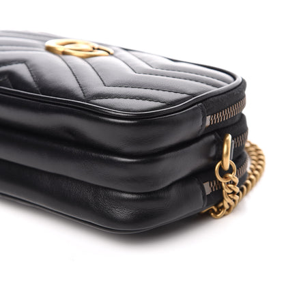 Gucci Calfskin Matelasse Mini GG Marmont Chain Crossbody Bag Black 11 of 13