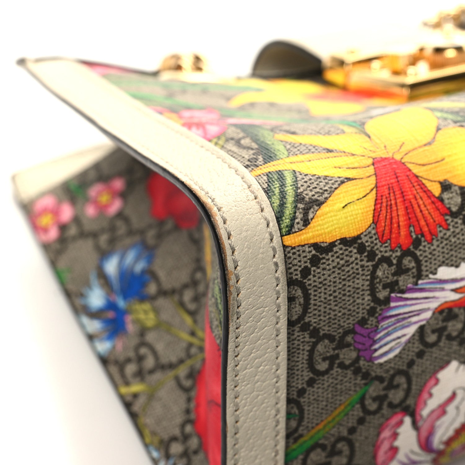 Gucci GG Supreme Monogram Flora Textured Calfskin Small Padlock Tote Beige Ebony Multicolor Mystic White 8 of 13