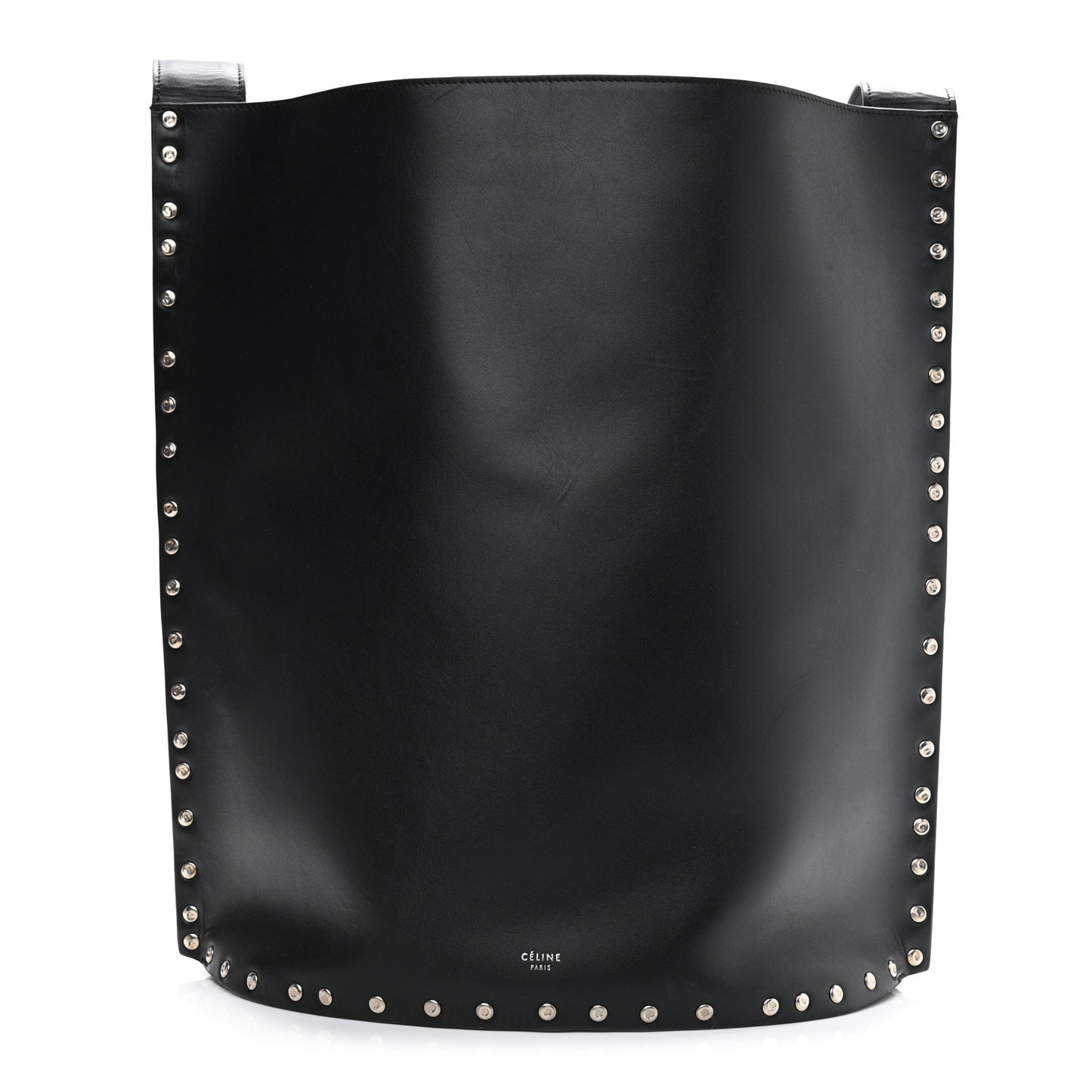 Satinated Natural Calfskin Large Studs Bucket Shoulder Bag Dark Navy