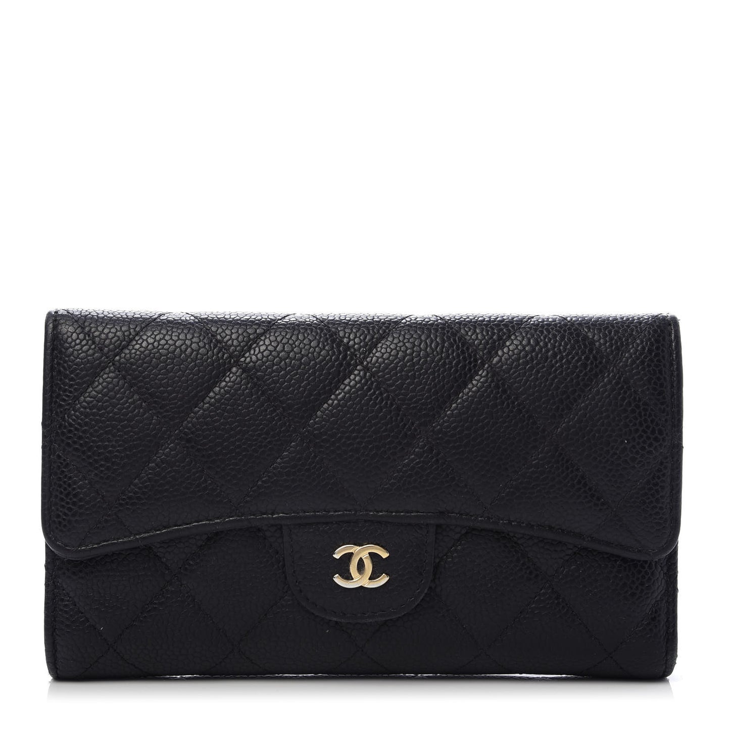 Caviar Quilted Large Flap Wallet Black