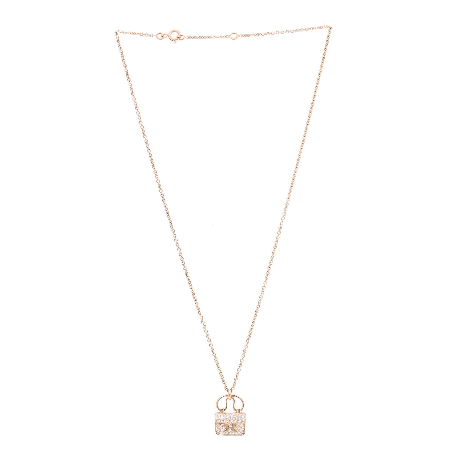 Hermes 18K Rose Gold Diamond Constance Amulette Pendant Necklace 3 of 6