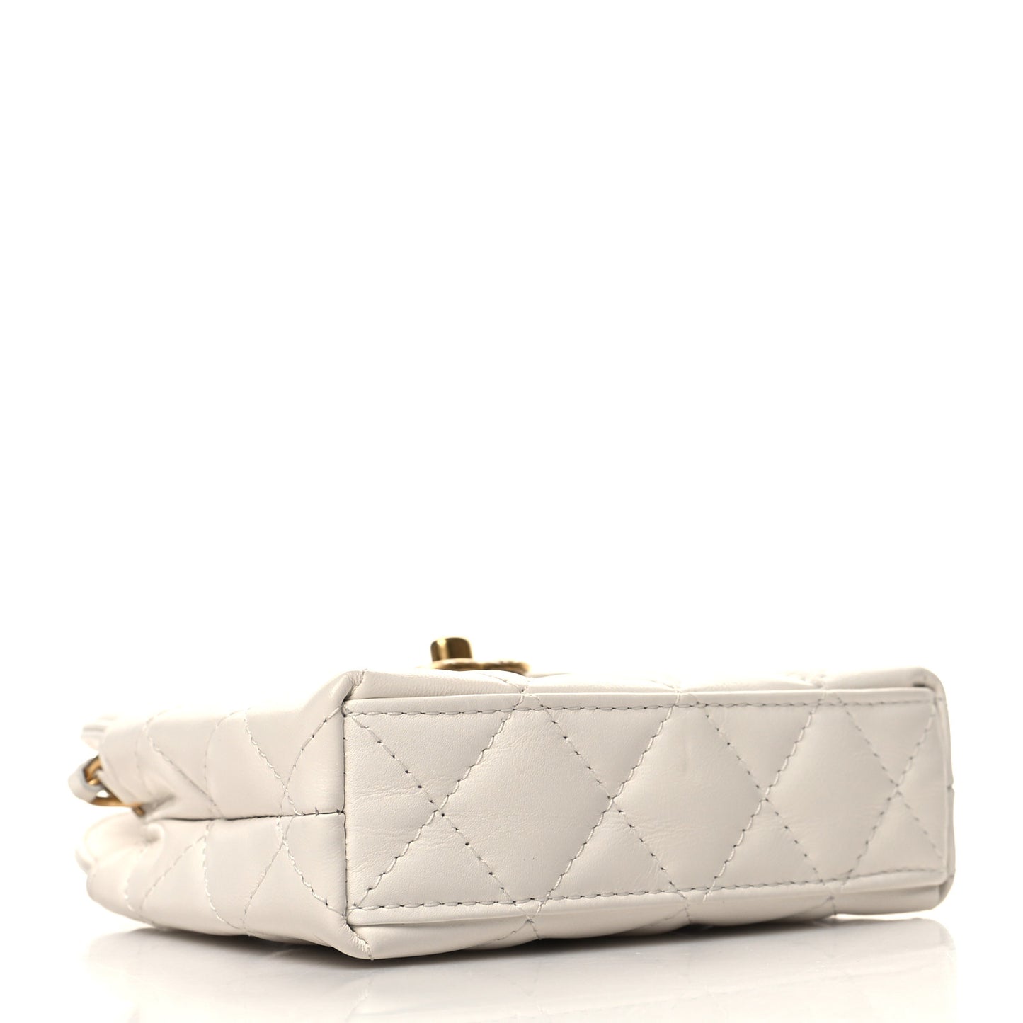 Shiny Aged Calfskin Quilted Mini Nano Kelly Shopper White