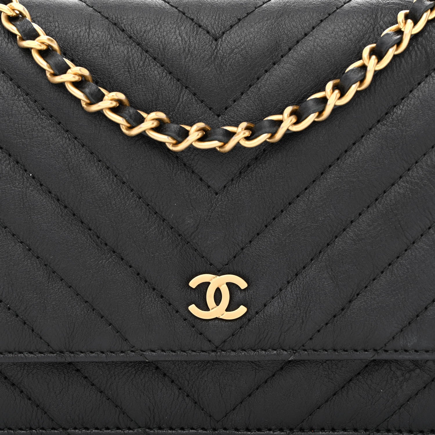 Chanel Crumpled Calfskin Chevron Quilted Wallet On Chain WOC Black 9 of 12