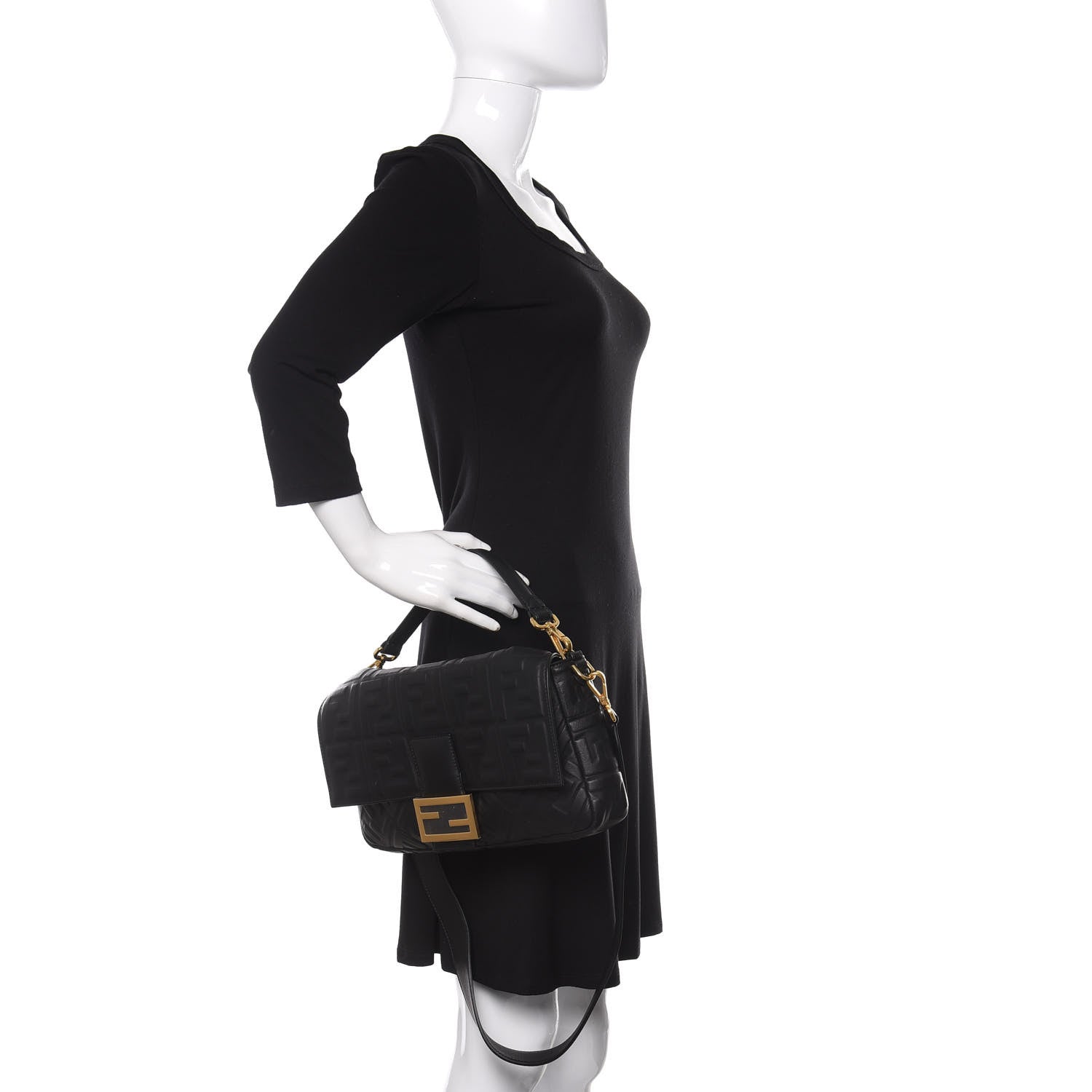 Fendi Nappa FF 1974 Embossed Large Baguette Black 3 of 10