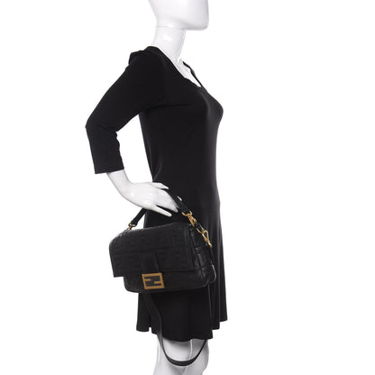 Fendi Nappa FF 1974 Embossed Large Baguette Black 3 of 10
