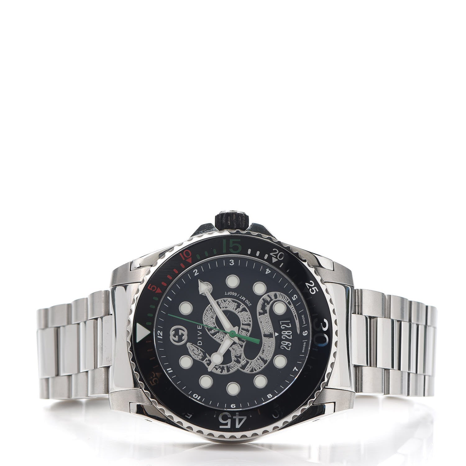 Gucci Stainless Steel 45mm Dive Snake Quartz Watch Black 2 of 6