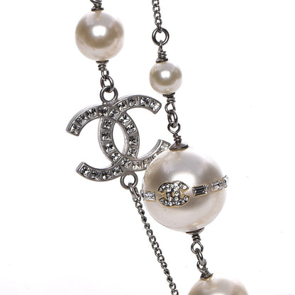 Chanel Pearl Baguette Crystal CC Long Necklace Silver 3 of 5