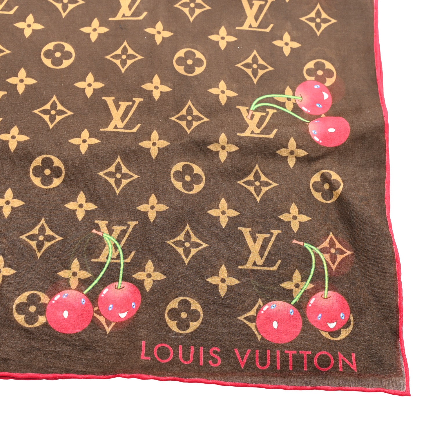 Louis Vuitton LV X TM Silk Cotton Monogram Cerises Square Scarf 55 Brown 2 of 3