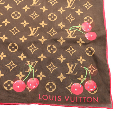Louis Vuitton LV X TM Silk Cotton Monogram Cerises Square Scarf 55 Brown 2 of 3