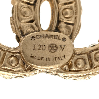 Chanel Metal Graduated Pearl Crystal CC Earrings Light Gold 4 of 5
