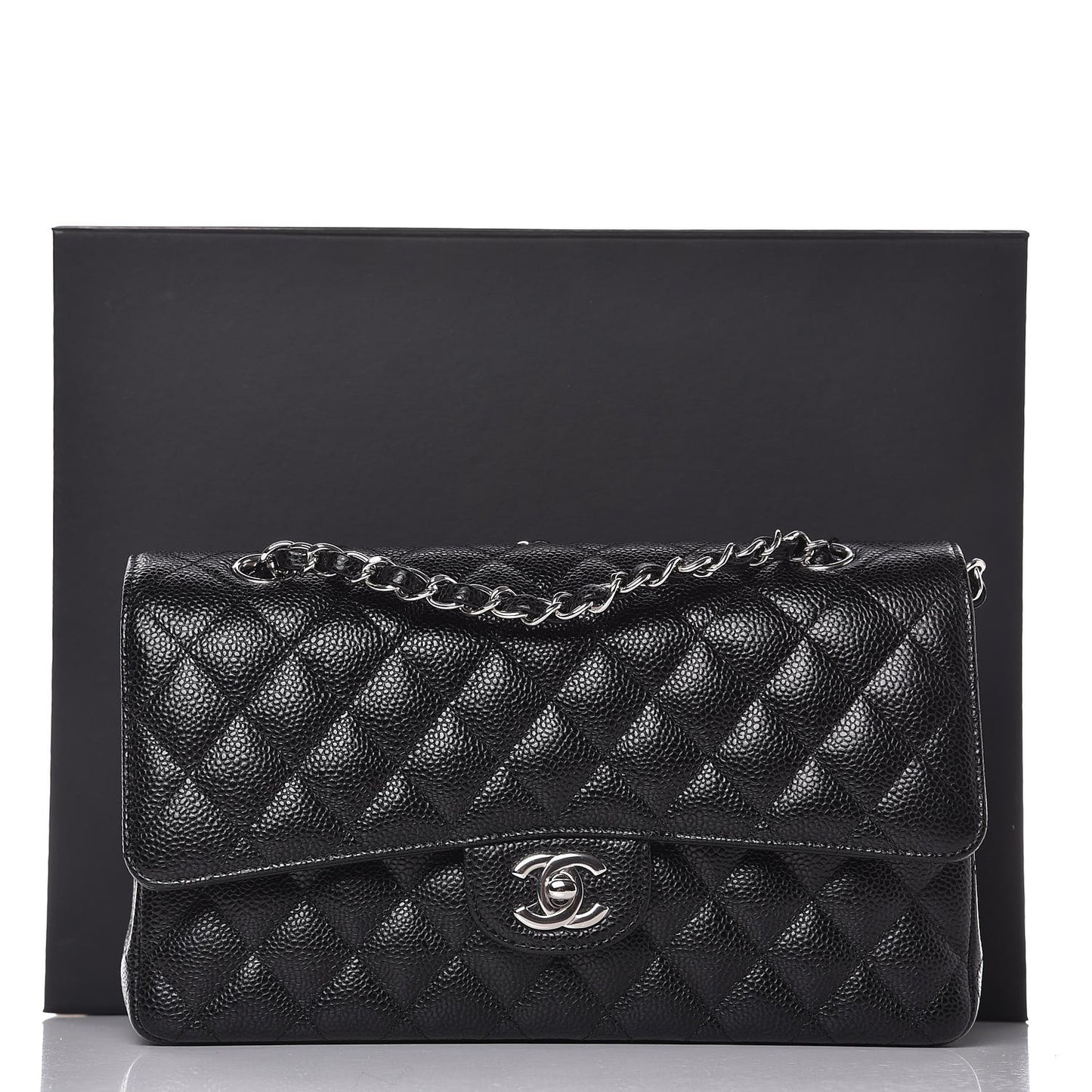Caviar Quilted Medium Double Flap Black
