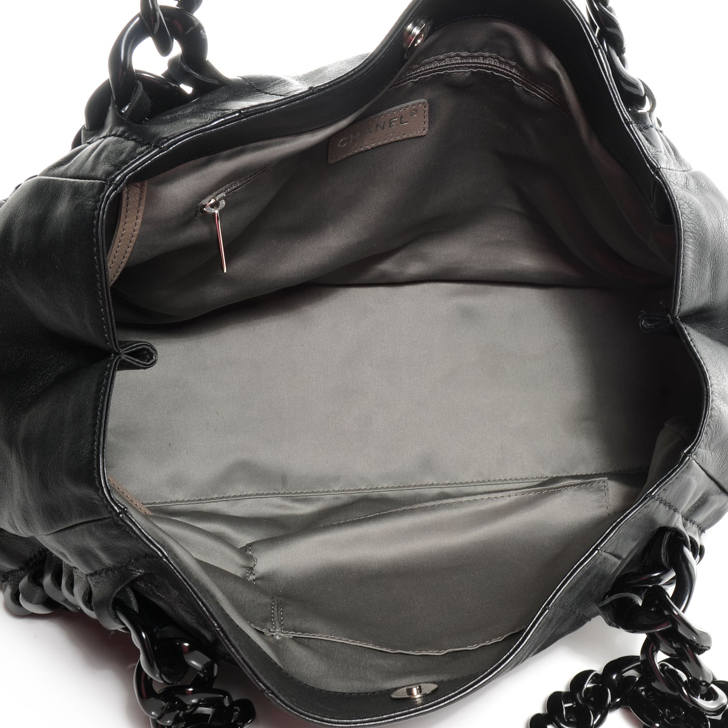 Leather Modern Chain Shopper Tote Black