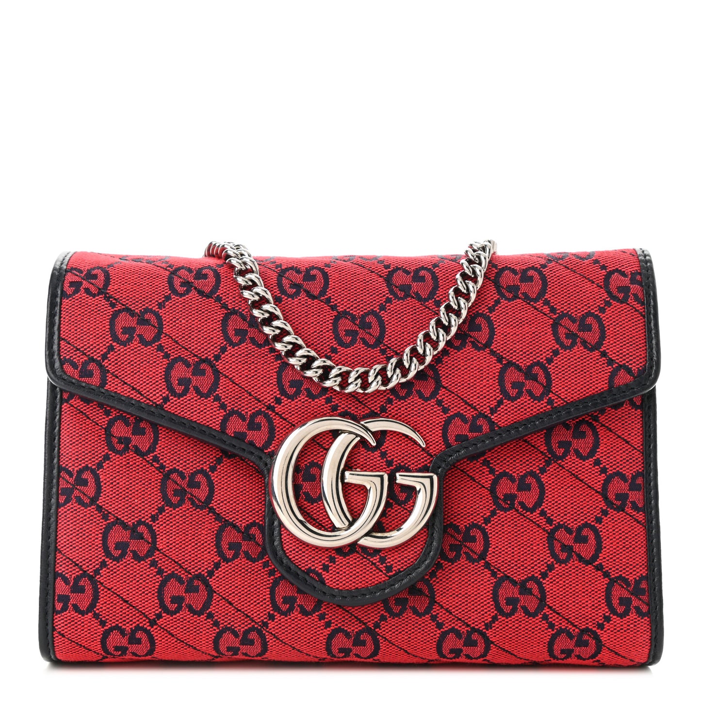 Monogram Multicolor Matelasse Diagonal GG Marmont Chain Wallet Red Blue