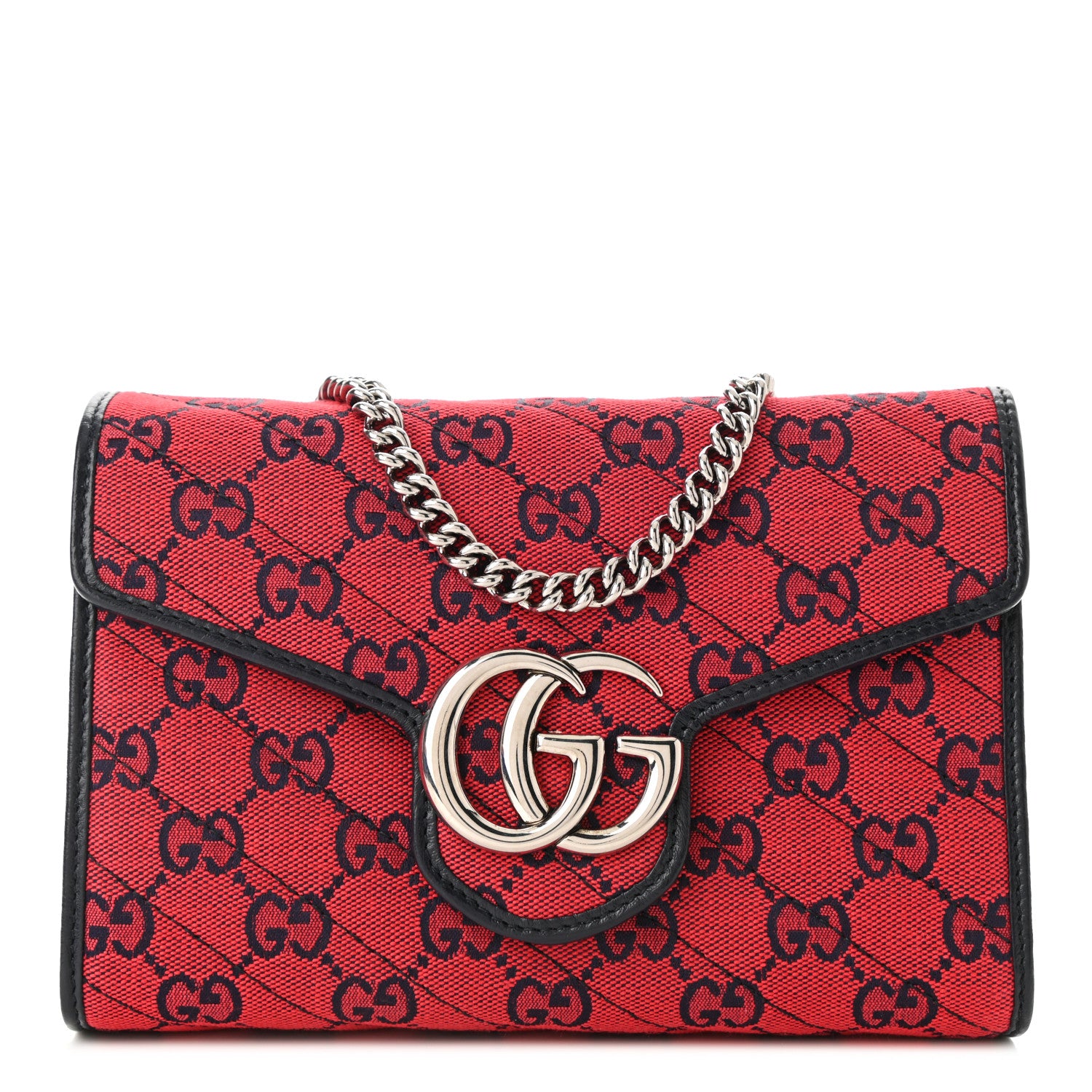 Gucci Monogram Multicolor Matelasse Diagonal GG Marmont Chain Wallet Red Blue 1 of 10
