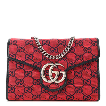 Gucci Monogram Multicolor Matelasse Diagonal GG Marmont Chain Wallet Red Blue 1 of 10