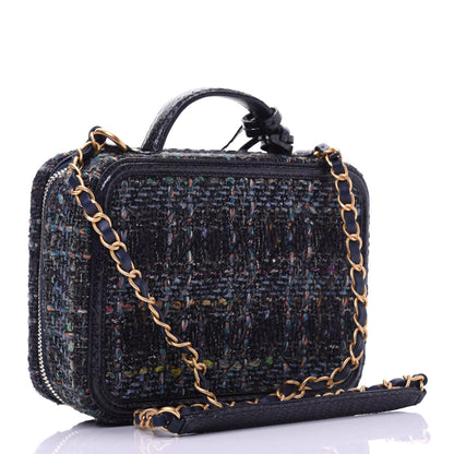 Chanel Tweed Snakeskin Quilted Medium CC Filigree Vanity Case Dark Navy 3 of 19