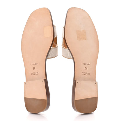 Hermes Linen Canvas Oran Sandals 38 Beige 6 of 8