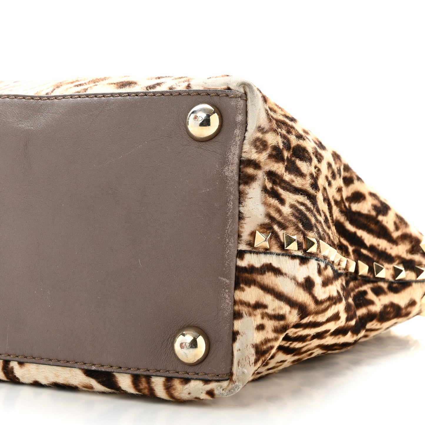 Calf Hair Cavallino Animal Rockstud Dome Satchel Leopard