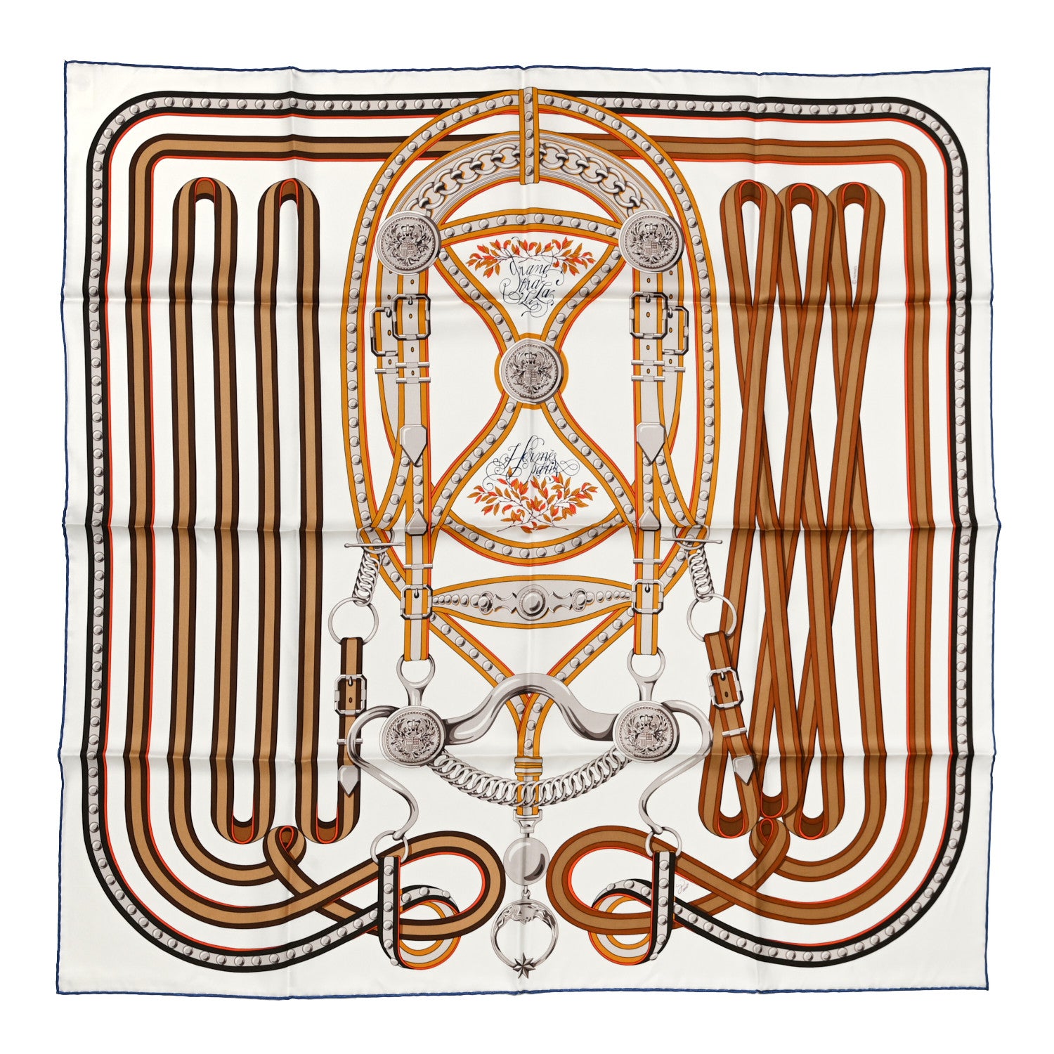 Hermes Silk Twill Grand Tralala 90 White Caramel Miel 1 of 6