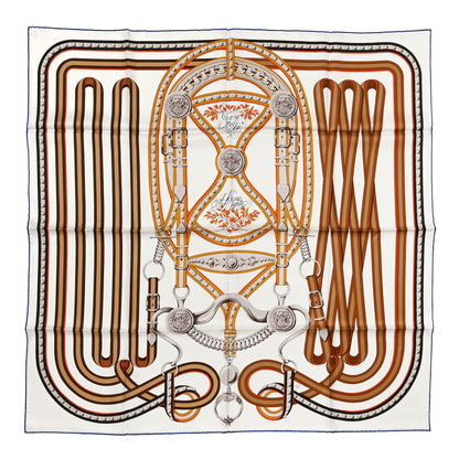 Hermes Silk Twill Grand Tralala 90 White Caramel Miel 1 of 6