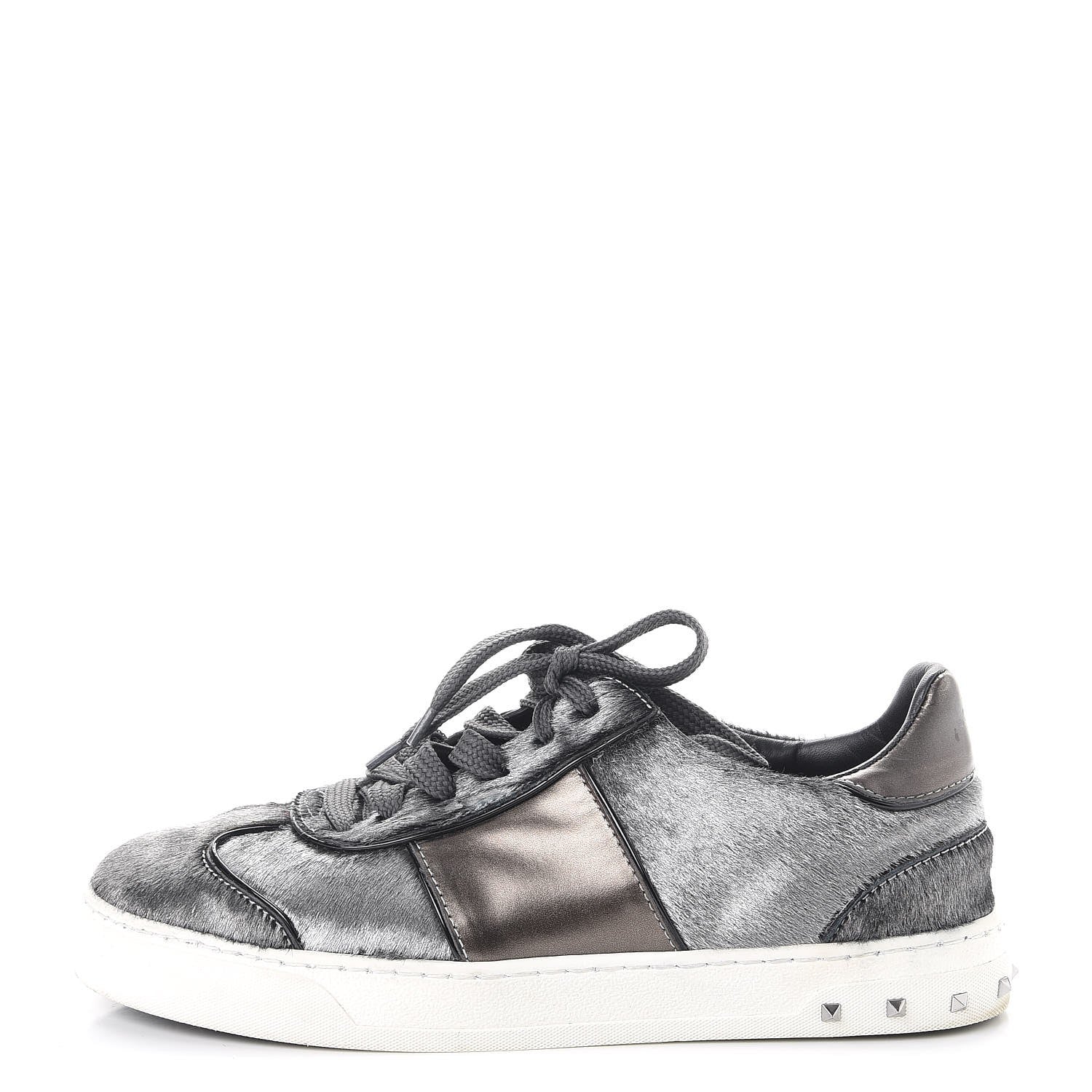 Valentino Garavani Metallic Calf Hair Rockstud Sneakers 36 Silver 1 of 12