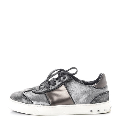 Valentino Garavani Metallic Calf Hair Rockstud Sneakers 36 Silver 1 of 12