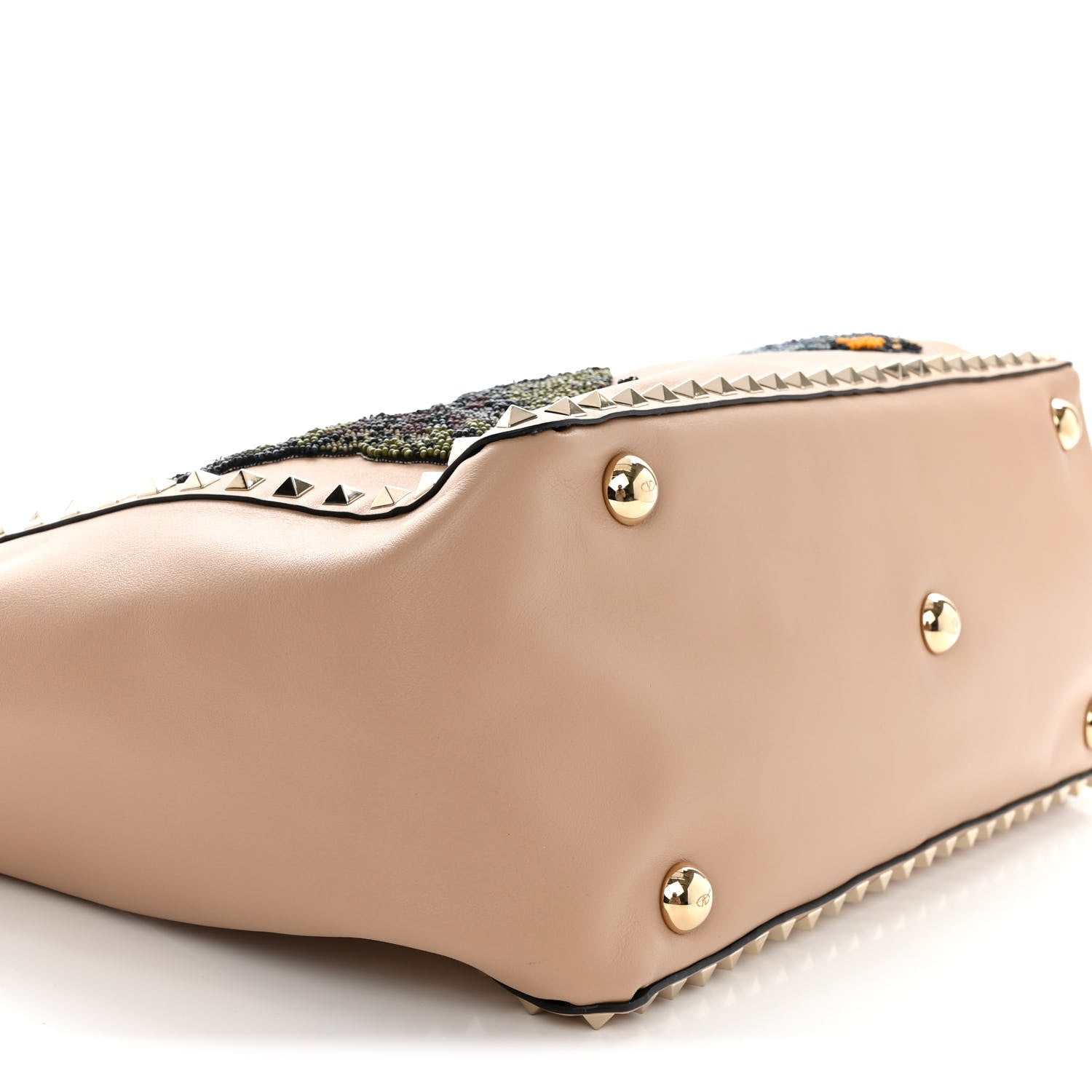 Valentino Garavani Vitello Butterfly Embellished Medium Rockstud Tote Camel Rose Multicolor 9 of 13