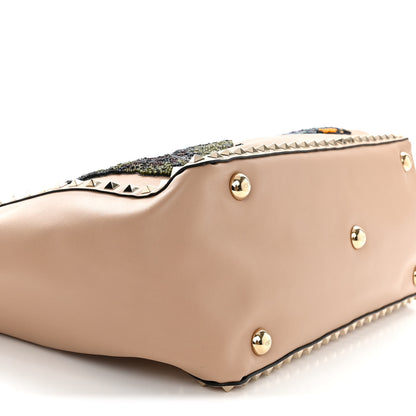 Valentino Garavani Vitello Butterfly Embellished Medium Rockstud Tote Camel Rose Multicolor 9 of 13