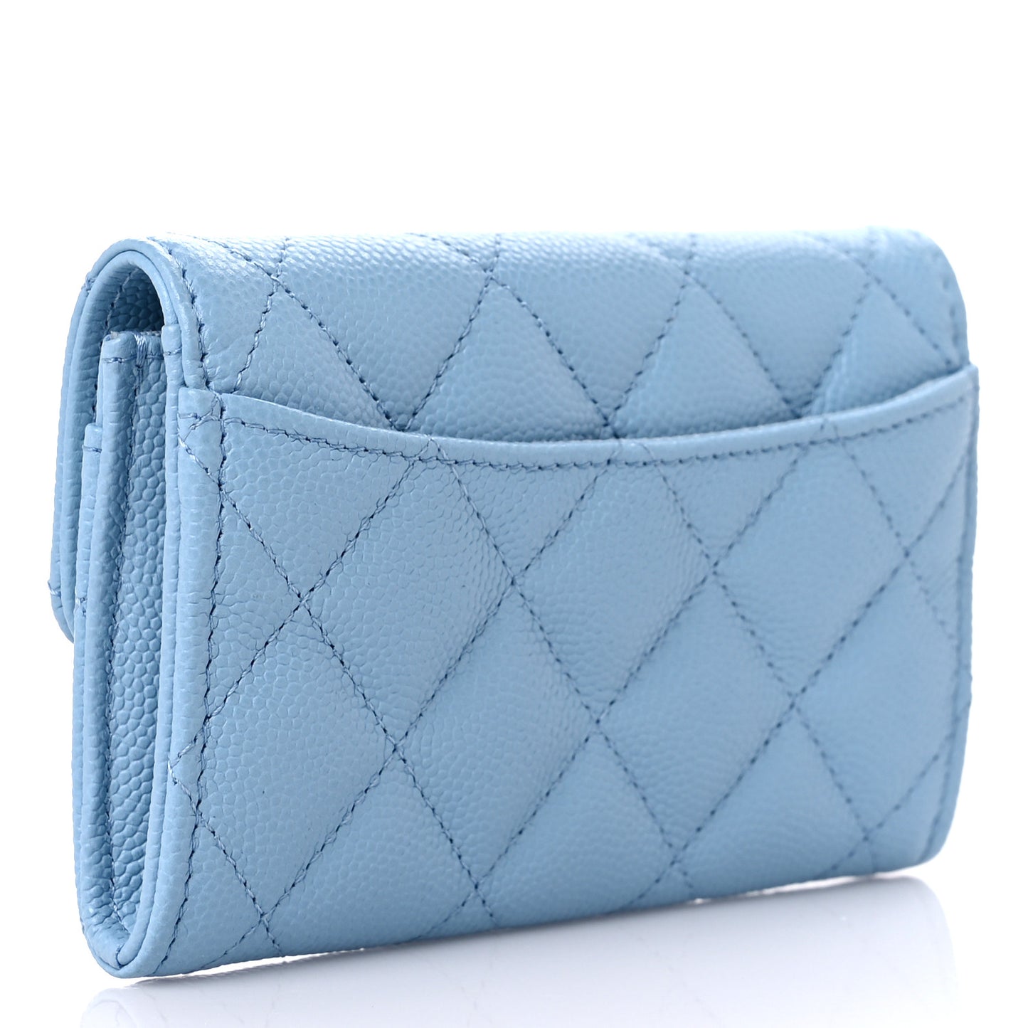 Caviar Quilted Flap Card Holder Wallet Light Blue