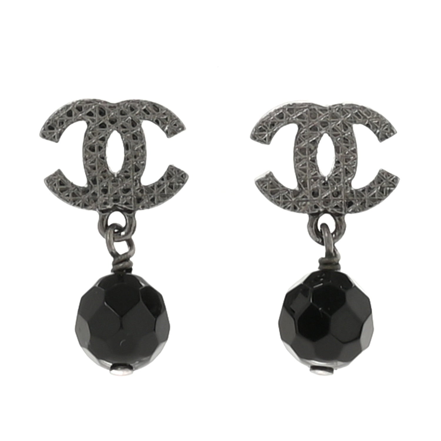 Chanel Beaded CC Drop Earrings Ruthenium Black 1 of 3