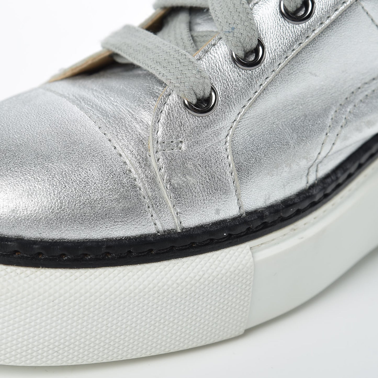 Metallic Nappa Polo Sneakers 38 Argent Black