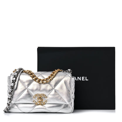 Chanel Metallic Goatskin Quilted Medium Chanel 19 Flap Silver 13 of 13