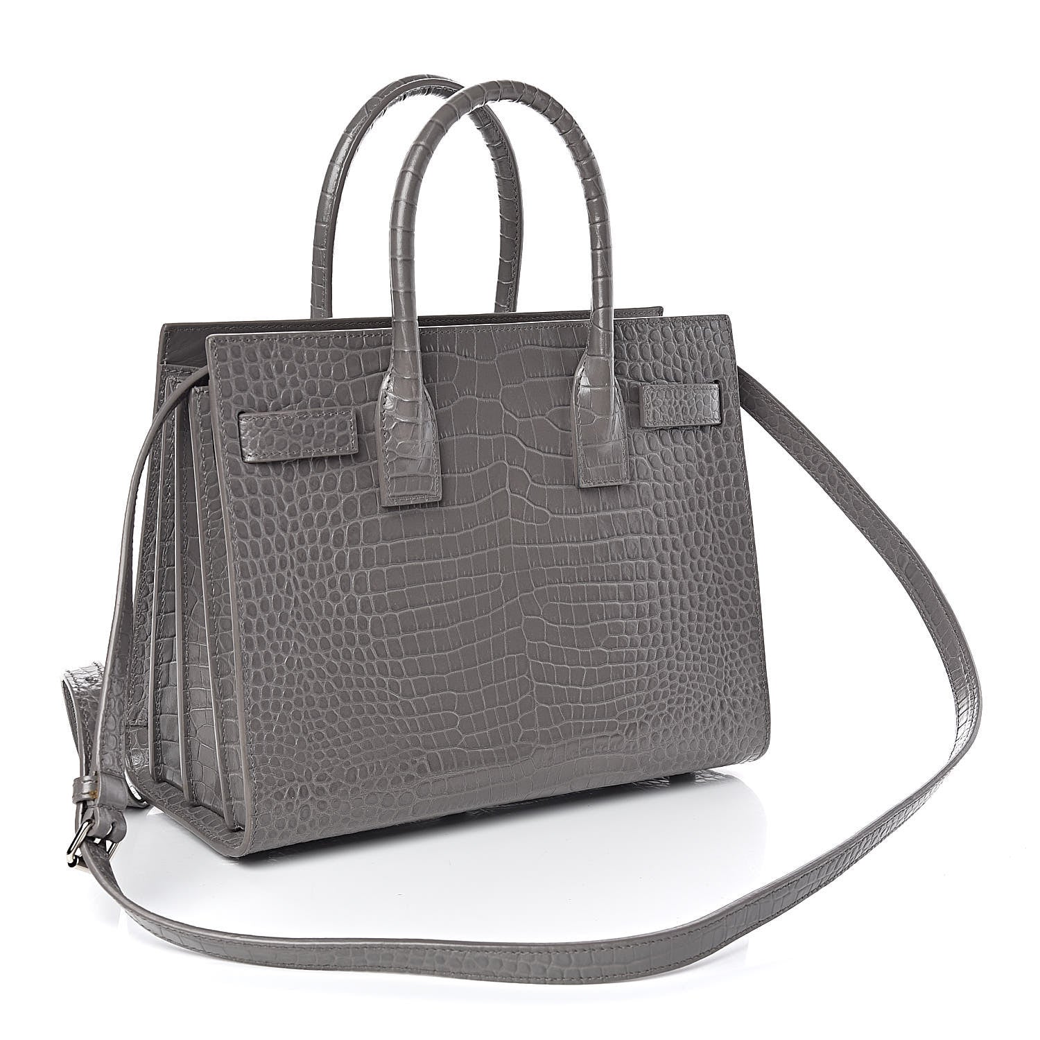 Saint Laurent Calfskin Crocodile Embossed Baby Sac De Jour Fog 3 of 9
