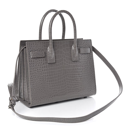 Saint Laurent Calfskin Crocodile Embossed Baby Sac De Jour Fog 3 of 9