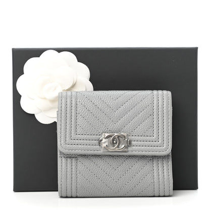 Chanel Caviar Chevron Quilted Boy Compact Wallet Grey 8 of 8