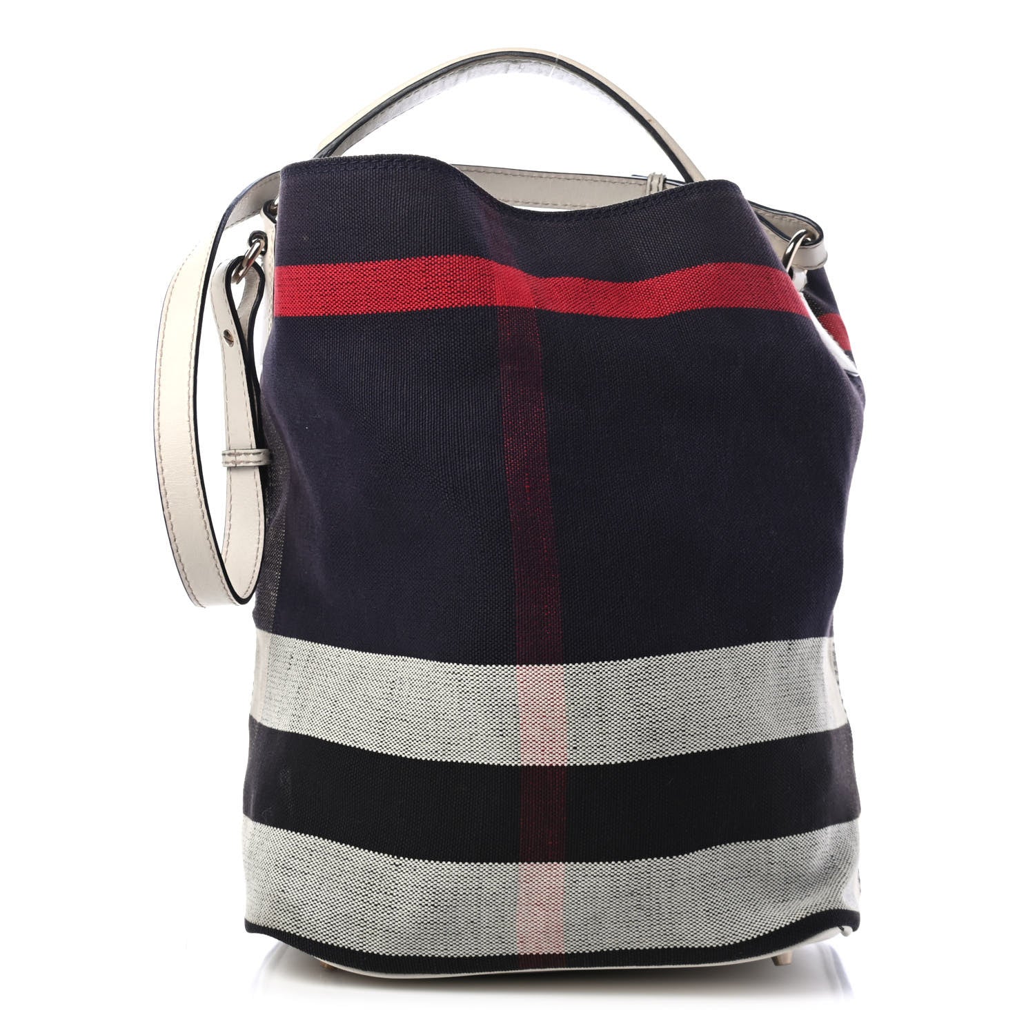 Burberry Navy Canvas Mega Check Medium Susanna Hobo White 1 of 8
