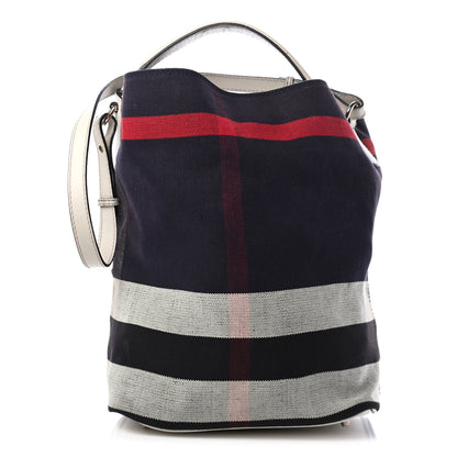 Burberry Navy Canvas Mega Check Medium Susanna Hobo White 1 of 8