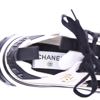 Chanel Calfskin Suede Nylon Grosgrain CC Sneakers 36 White Black 7 of 13