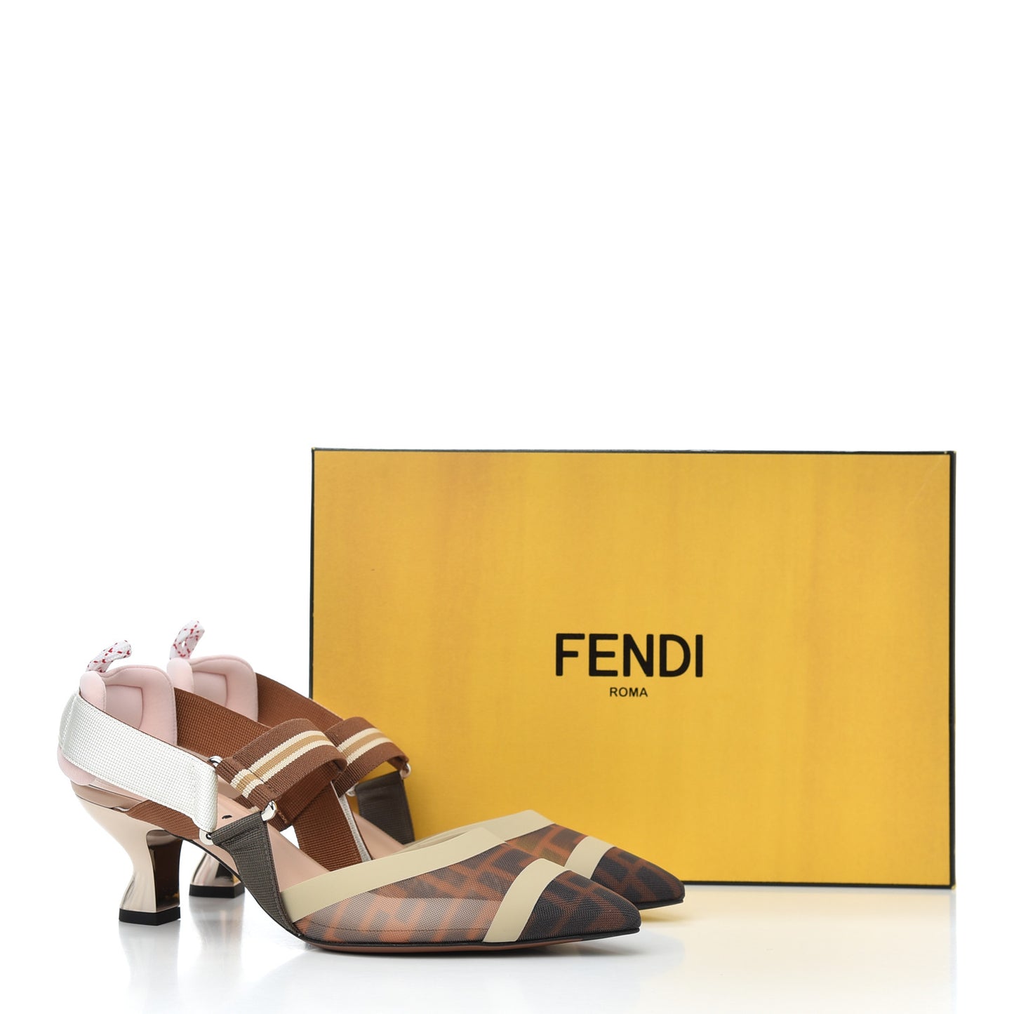 Technical Mesh FF Colibri 55mm Slingback Pumps 37 Tobacco Moro Camelia Beige Caramello