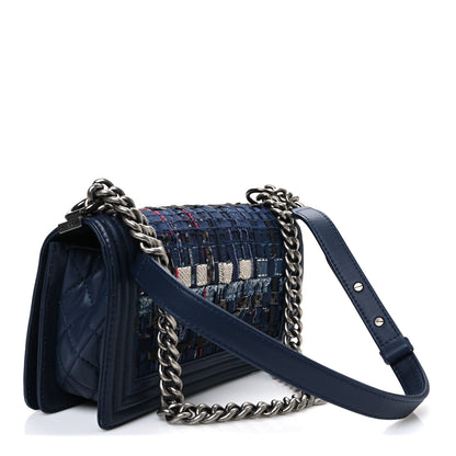 Chanel Lambskin Denim Tweed Medium Enchained Boy Flap Navy Blue 3 of 11