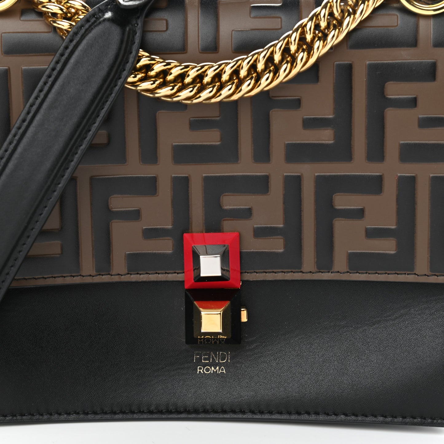 Vitello Liberty Bi-Color FF 1974 Embossed Small Kan I Shoulder Bag Black Maya