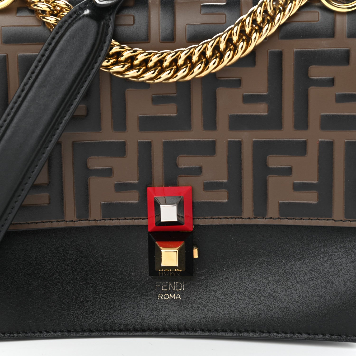 Fendi Vitello Liberty Bi-Color FF 1974 Embossed Small Kan I Shoulder Bag Black Maya 9 of 12