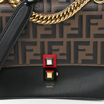Fendi Vitello Liberty Bi-Color FF 1974 Embossed Small Kan I Shoulder Bag Black Maya 9 of 12