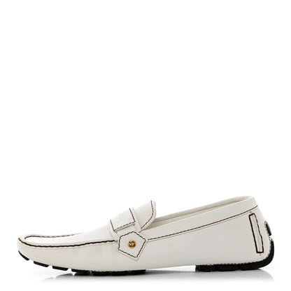 Louis Vuitton Calfskin Mens Monte Carlo Car Shoe Moccasin Loafers 8.5 White 1 of 12