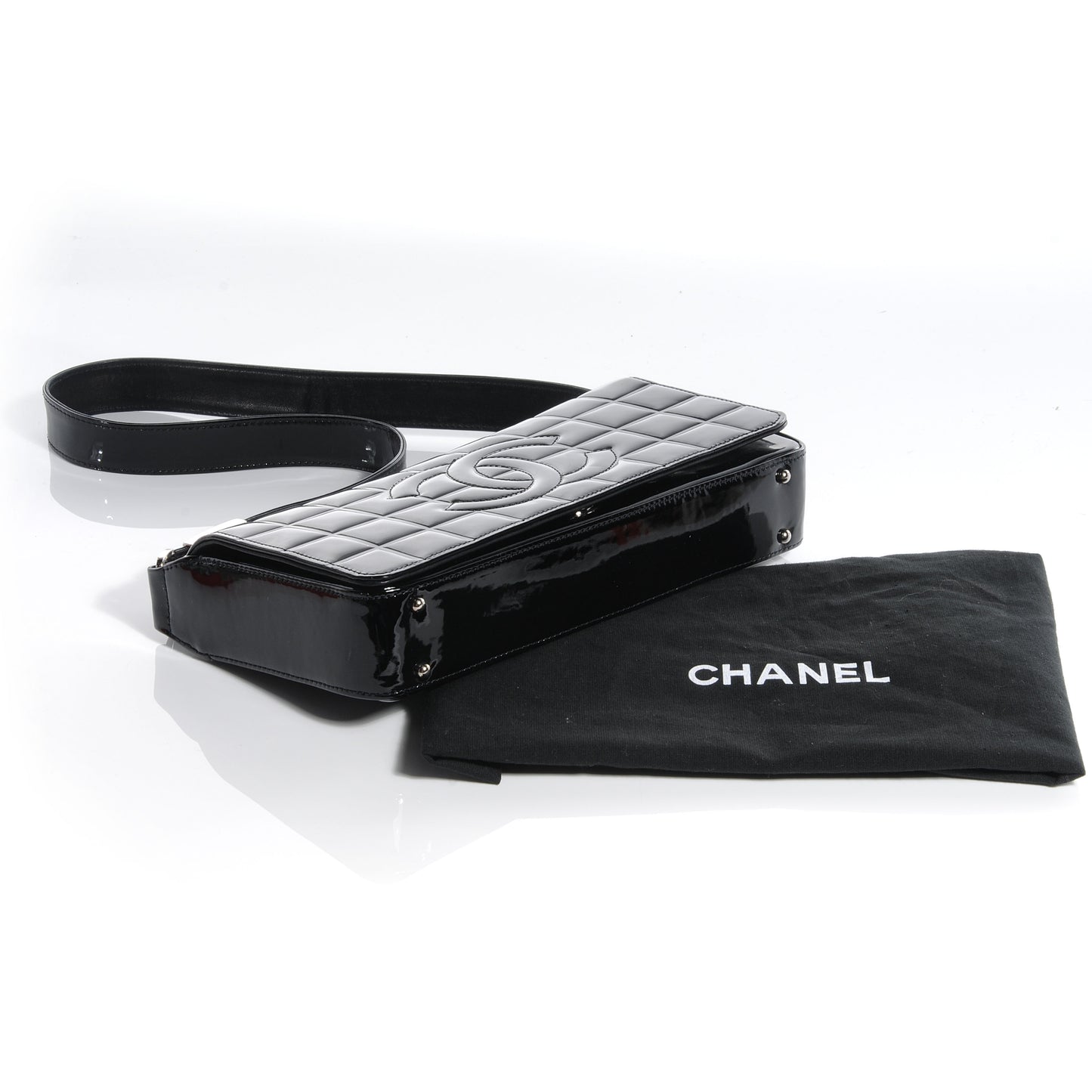 Patent Chocolate Bar Quilted CC Flap Black