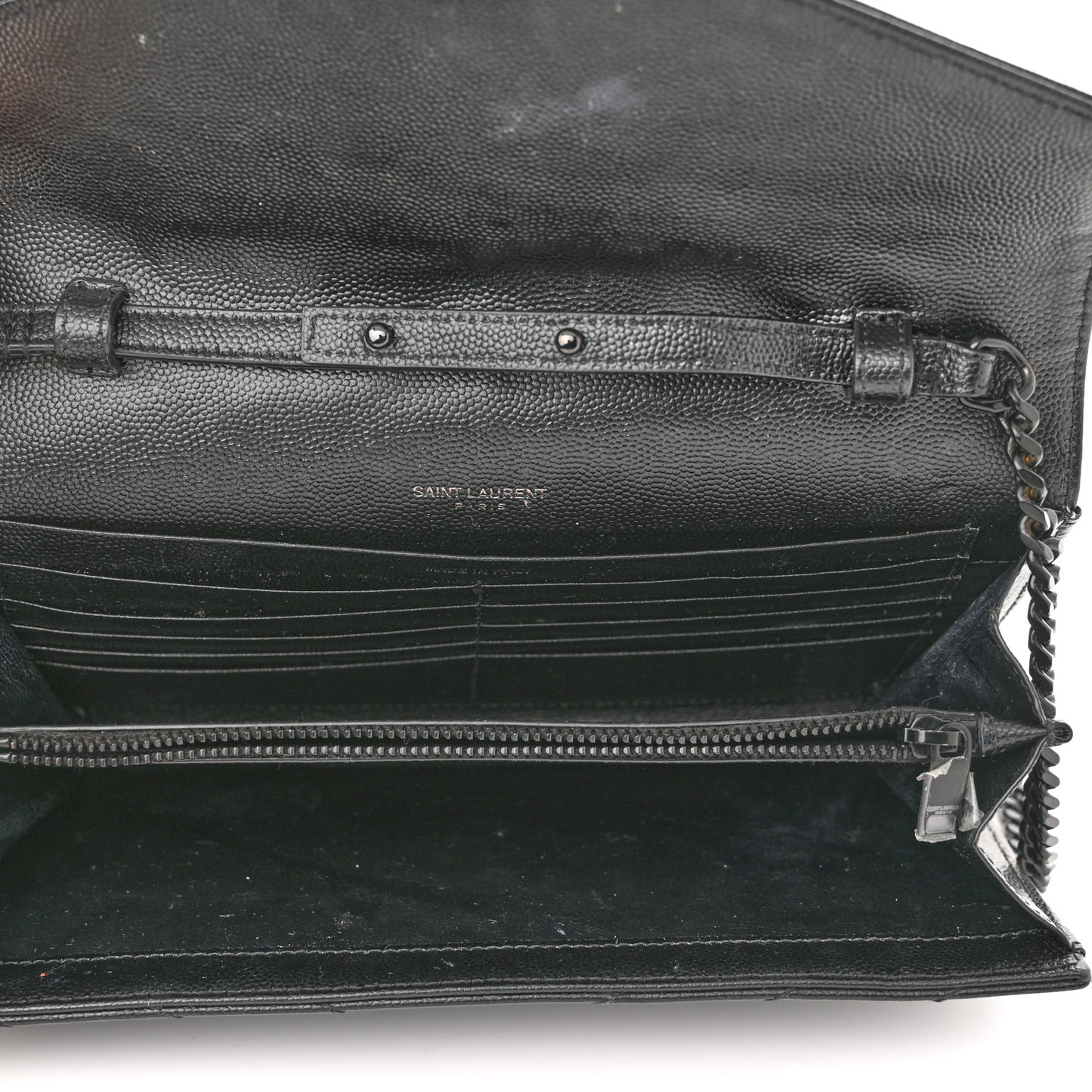 Grain De Poudre Matelasse Chevron Monogram Monochrome Chain Wallet Black