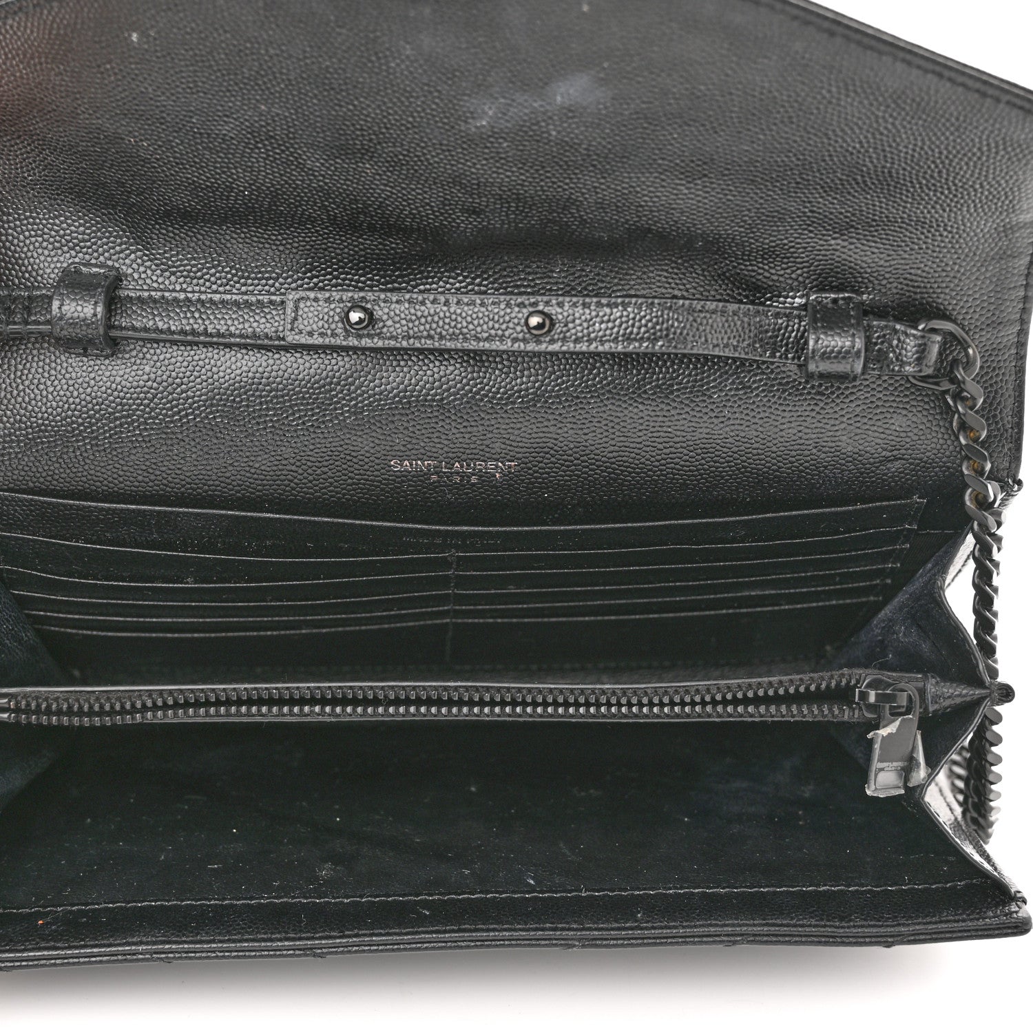 Saint Laurent Grain De Poudre Matelasse Chevron Monogram Monochrome Chain Wallet Black 5 of 11