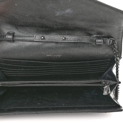 Saint Laurent Grain De Poudre Matelasse Chevron Monogram Monochrome Chain Wallet Black 5 of 11